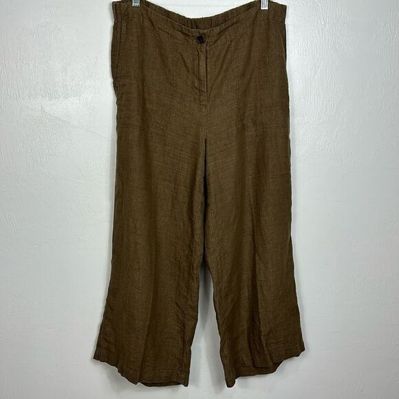 J. Jill Love Linen Brown Wide Leg Lagenlook Crop Pants Size MP - Picture 2 of 11